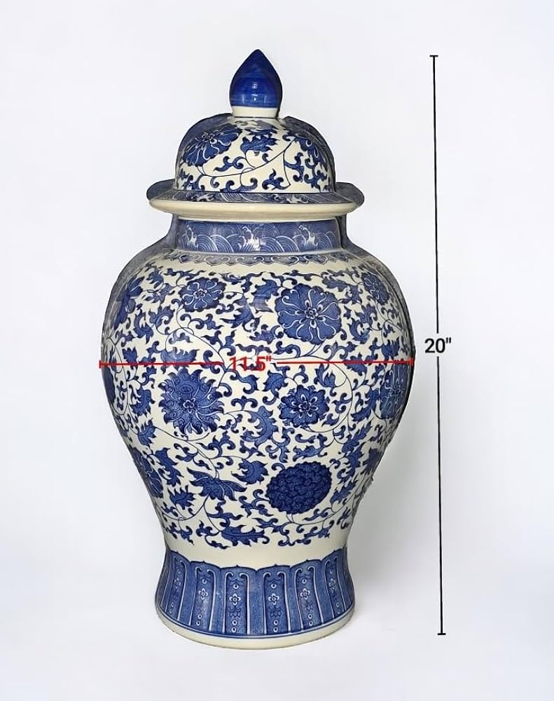 Amazon.com: 20 英吋(約50.8 公分)經典青花瓷陶瓷花卉寺廟姜罐瓶